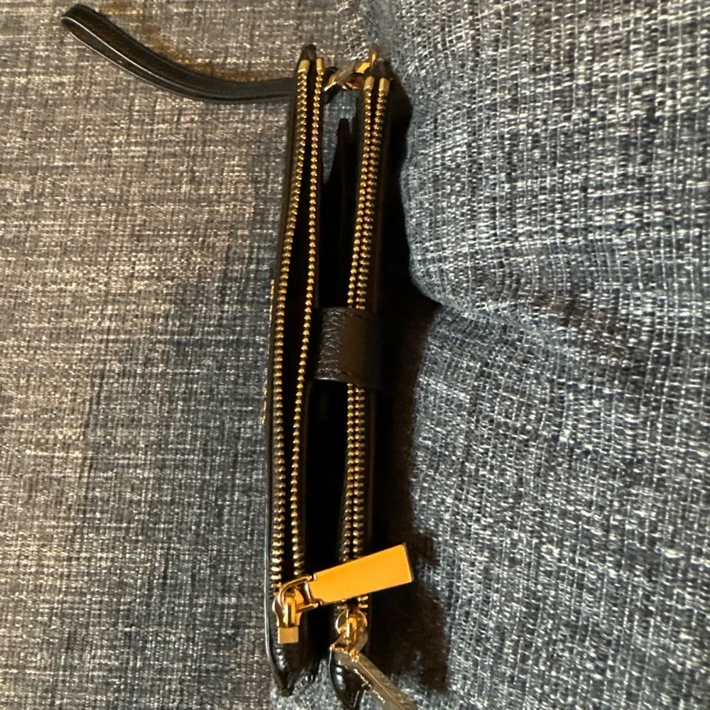 Michael Kors Black Pebbled Leather Zip Wristlet with Gold Logo